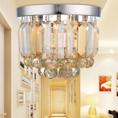 Mini Round Corridor Flush Light Clear/Smoke Gray/Cognac Crystal 2 Lights Simple Flush Ceiling Light Fixture