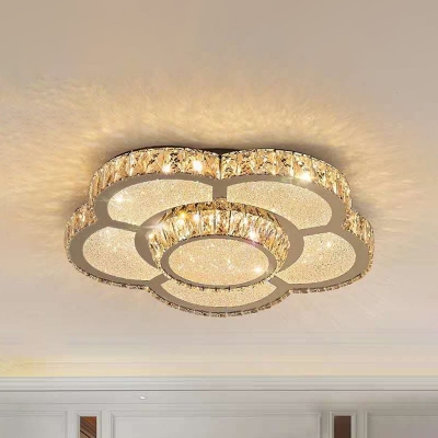 

Modern Flower Flush Light Clear Crystal Block Living Room LED Ceiling Lighting in Warm/White/Remote Control Stepless Dimming Light, // W, HL573231