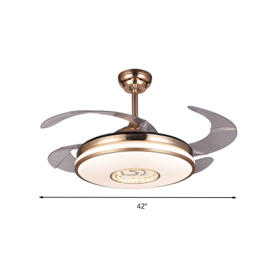 Modern LED Ceiling Fan Light Gold Drum Semi Flush Mount Lighting with Metal Shade in White