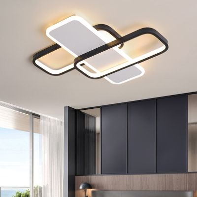 Modern LED Ceiling Mount Light Black Traverse Metal Frame Flush Lamp in Warm/White Light/Remote Control Stepless Dimming