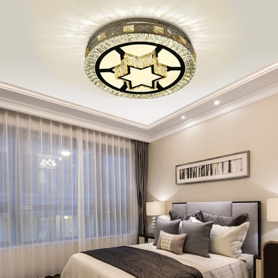 Modern Stylish LED Flush Lamp Clear Crystal Drum Ceiling Flush Mount with Star Pattern