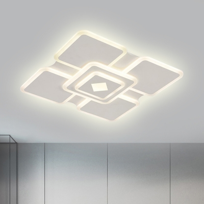 Modern Stylish Tier Square Flush Lamp Acrylic LED Bedroom Flush Ceiling Light in White