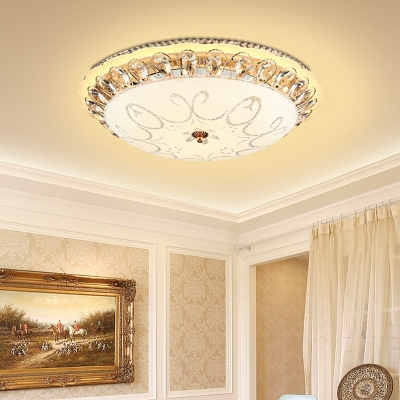 Modernist Lace Flush Light Carved Opal Glass LED Ceiling Flushmount in White with Crystal Accent, 12