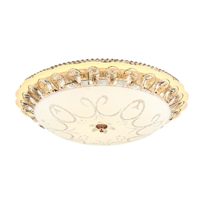 Modernist Lace Flush Light Carved Opal Glass LED Ceiling Flushmount in White with Crystal Accent, 12