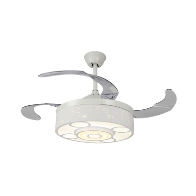 Modernist LED Ceiling Fan Lighting White Drum Semi-Flush Mount with Opal Glass Shade, Wall/Remote Control/Frequency Conversion