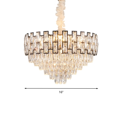 Nickel Tapered Chandelier Lighting Modernism 6/10 Heads Faceted Crystal Block Hanging Lamp Kit, 16