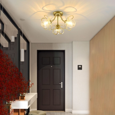 Petal Swirl Glass Semi Flush Light Fixture Nordic 1/3 Heads Black/Gold Ceiling Light for Corridor