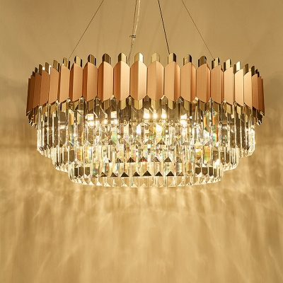 Pink and Gold Layered Drop Pendant Modernism 8/12 Lights Crystal Hanging Ceiling Light