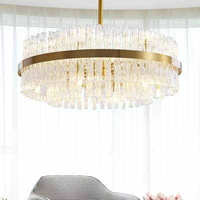 Postmodern Drum Hanging Light Fluted Crystal 8 Heads Dining Room Chandelier Lamp in Gold