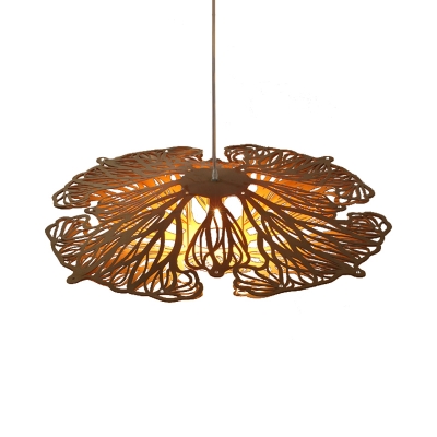 Rattan Hanging Light with Saucer Shade 1 Head Asian Style Pendant Lighting for Dining Room