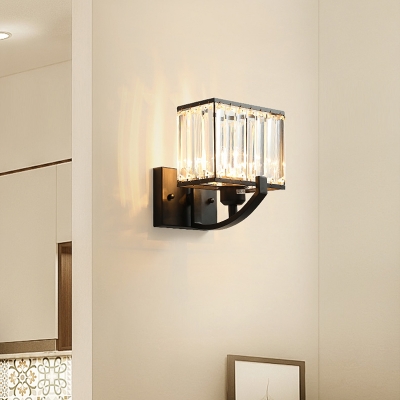 Rectangle Clear Crystal Wall Mount Light Modern Style 1 Light Black/Gold Sconce Light for Bedside, 7