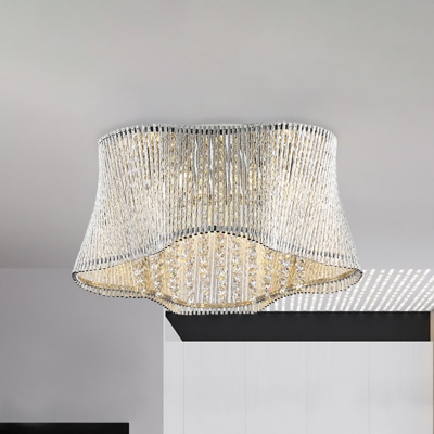 Ripple Flush Ceiling Lamp Clear K9 Crystal 7 Bulbs Art Deco Ceiling Light Fixture in Silver