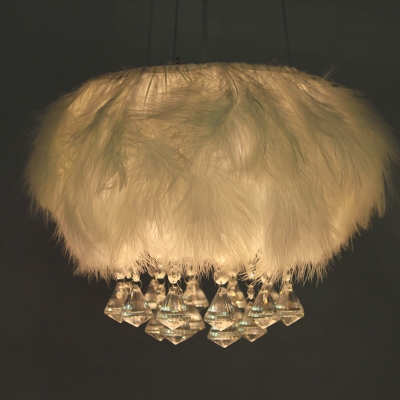 Round Dining Room Chandelier Fluff 3-Light Simple Hanging Ceiling Light in White