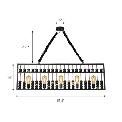 Vintage Abacus Pendant Ceiling Fixture Metal Black 3 Bulbs Hanging Lamp for Restaurant