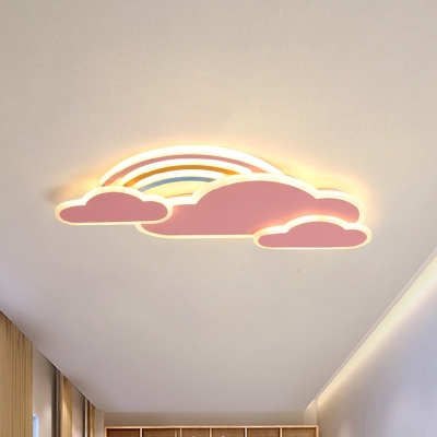 White/Pink Rainbow Cloudy Ceiling Light Cartoon Metallic LED Flush-Mount Light Fixture, Warm/White Light