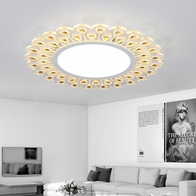 White Scalloped Edge Ceiling Light Fixture Modern LED Clear Crystal Flush Light in Warm/White Light for Indoor, 14