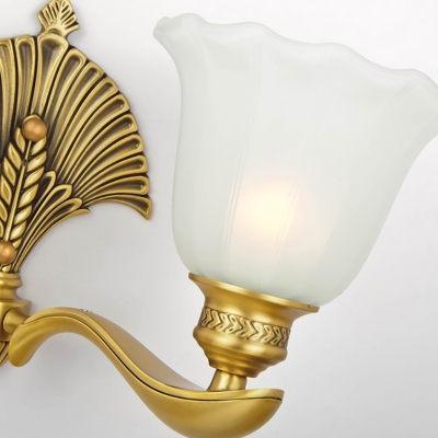 1/2-Light Scalloped Edge Wall Light Vintage Style White Glass Wall Lamp with Golden Backplate for Bedroom