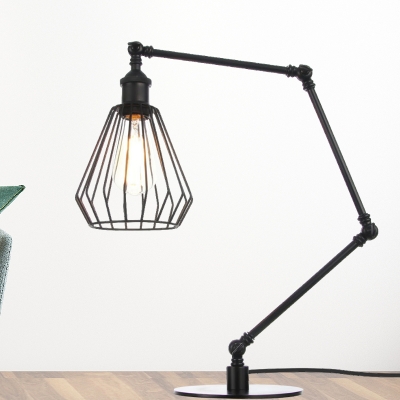 1 Bulb Bedroom Table Lighting Industrial Stylish Black/Brass Finish Table Lamp with Diamond Cage Metal Shade