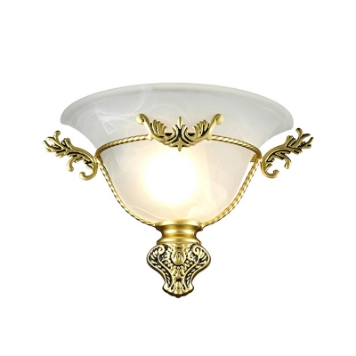 1 Bulb Opal Glass Wall Sconce Colonial Silver/Brass Flared Living Room Wall Mounted Light
