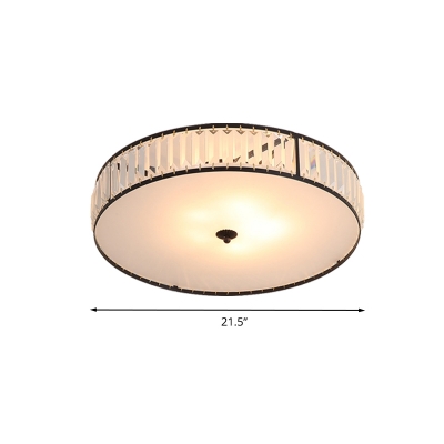3/5 Lights Bedroom Ceiling Light Fixture Modern White Flush Mount with Drum Crystal Shade, 14