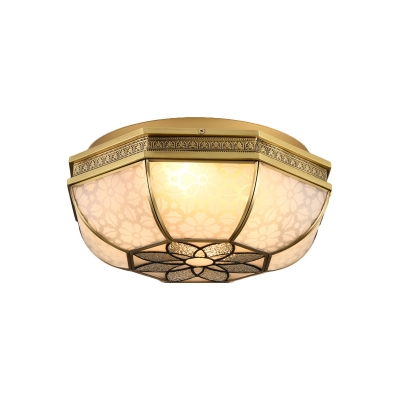 4-Light Opal Glass Flush Light Colonialist Brass Curved Bedroom Close to Ceiling Lighting