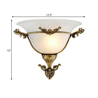 Bell Living Room Wall Sconce Traditional Frosted Glass 1 Bulb Brass Flush Mount Wall Light