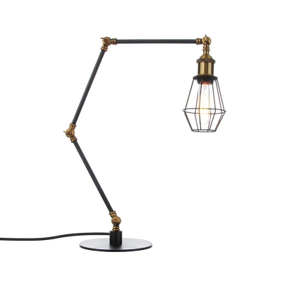 Black/Brass Finish Wire Frame Table Lighting Industrial Style 1 Head Metallic Table Lamp with Adjustable Arm