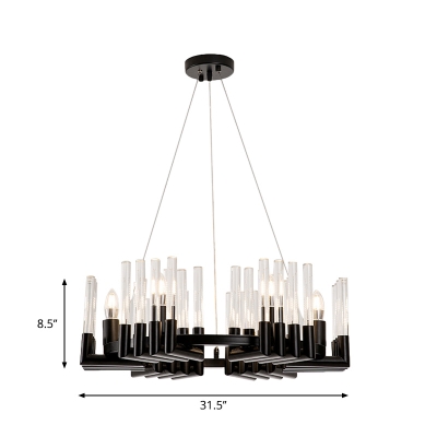 Black Circular Chandelier Lamp Contemporary 6/8 Lights Iron Ceiling Light Fixture with Crystal Tubes