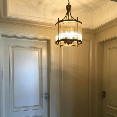 Black Round Mesh Chandelier Light Chinese Style 4 Lights Crystal Corridor Hanging Lamp