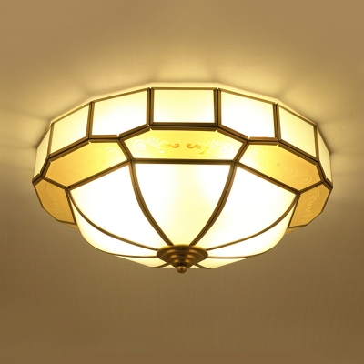 Brass 3/4 Bulbs Flush Mount Lamp Colonialism White Glass Dome Ceiling Light for Living Room, 16