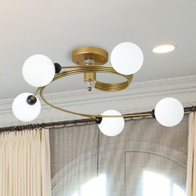 Brass Swirling Semi Flush Lamp Modernism 3/5 -Head Clear/Matte White Glass/Crystal Ceiling Light Fixture
