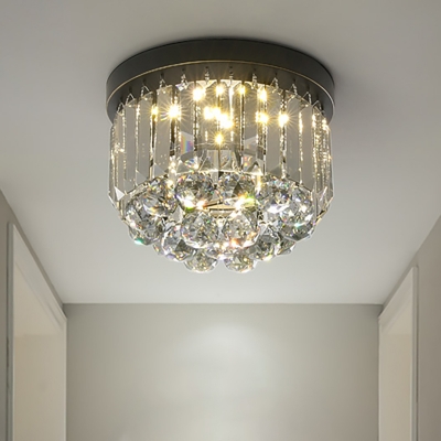 Circular Ceiling Light Fixture with Clear/Smoke Gray Crystal Modern LED Ceiling Mounted Fixture for Corridor