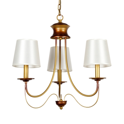Conical Fabric Hanging Chandelier Traditional 3/5/6 Lights Brass Finish Ceiling Light