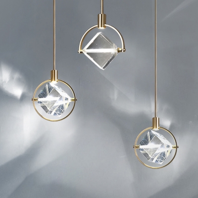 Cubic Clear Glass Pendant Light Fixture Contemporary 1 Head Gold Hanging Ceiling Light
