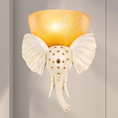 Dome Wall Lighting Colonialist Amber Glass 1 Head Sconce Light Fixture with White/Gold Elephant Nose toward Left/Right