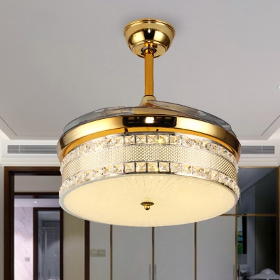 Gold/Rose Gold Drum Ceiling Fan Modernism LED Sandblasted Glass Semi Mount Lighting