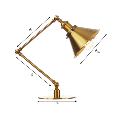 Golden Flared Shade Table Lamp Industrial Stylish 1 Bulb Metallic Table Light with 8