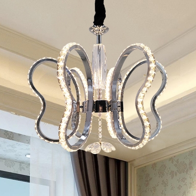 Heart Shaped Chandelier Light Fixture Contemporary Crystal LED Chrome Ceiling Light in Warm/White Light