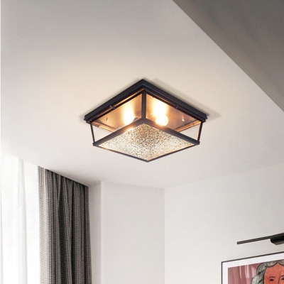 Industrial Squared Ceiling Lamp with Metal Frame Black 2 Lights Corridor Flush Mount Light