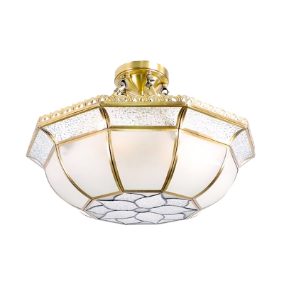 Ivory Glass Bowl Ceiling Lighting Colonial 4 Heads Bedroom Semi Flush Mount Light Fixture in Brass