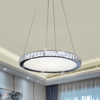 LED Ceiling Chandelier Contemporary Round Crystal Suspension Pendant in Nickel for Living Room