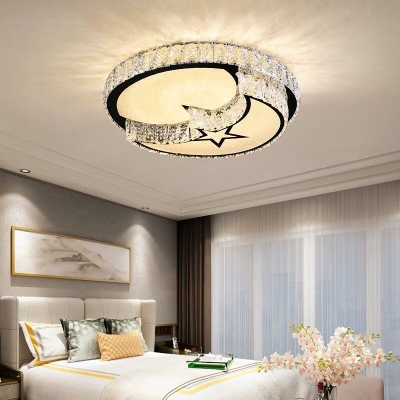 LED Flush Mount Modern Crystal Block White Ceiling Light with Moon and Star/Heart Acrylic Shade