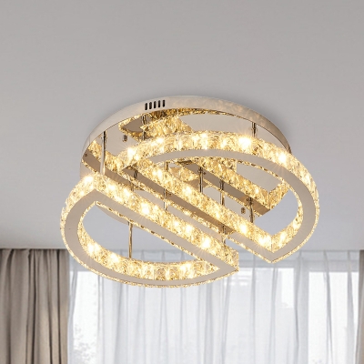 LED Semi Flush Mount Simple Half Circle Crystal Semi Flush Light Fixture in Silver for Bedroom, Warm/White/3 Color Light