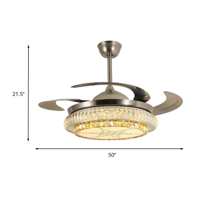 Modern Stylish Tier LED Ceiling Fan Light Beveled Crystal LED Silver Finish Semi Flush Lamp with Remote Control/Frequency Conversion