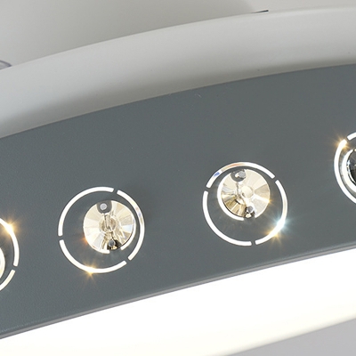 Nordic Style Drum LED Semi Mount Light Metallic 8 Blade Living Room Ceiling Mount Fan in White