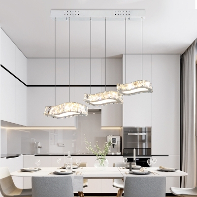 Rectangle Pendant Lighting Fixture Contemporary K9 Crystal LED Nickel Ceiling Lamp