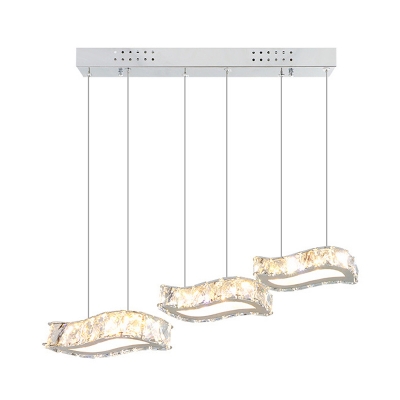 Rectangle Pendant Lighting Fixture Contemporary K9 Crystal LED Nickel Ceiling Lamp