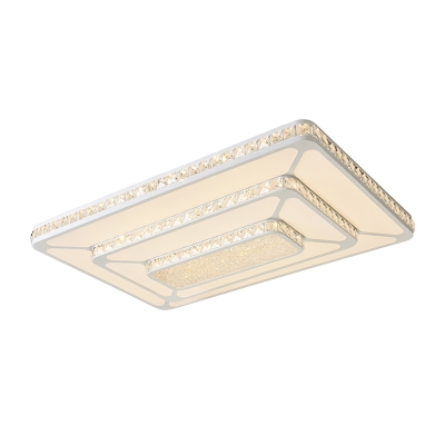 Rectangular Flush Mount Contemporary Crystal LED White Ceiling Mounted Fixture for Living Room
