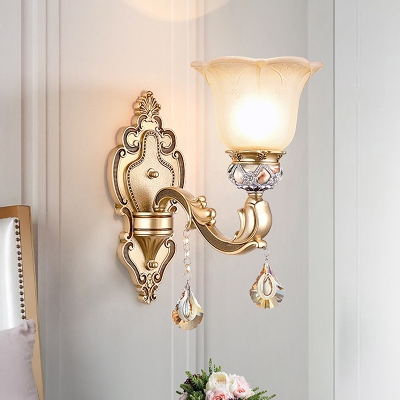 Resin Gold Sconce Light Fixture Bell 1-Light Modern Wall Mounted Lighting for Indoor with Crystal Drop