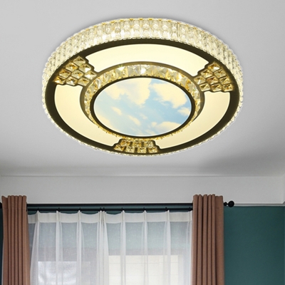 Round Living Room Flush Light Modern Style Crystal LED White Flushmount in 3 Color Light